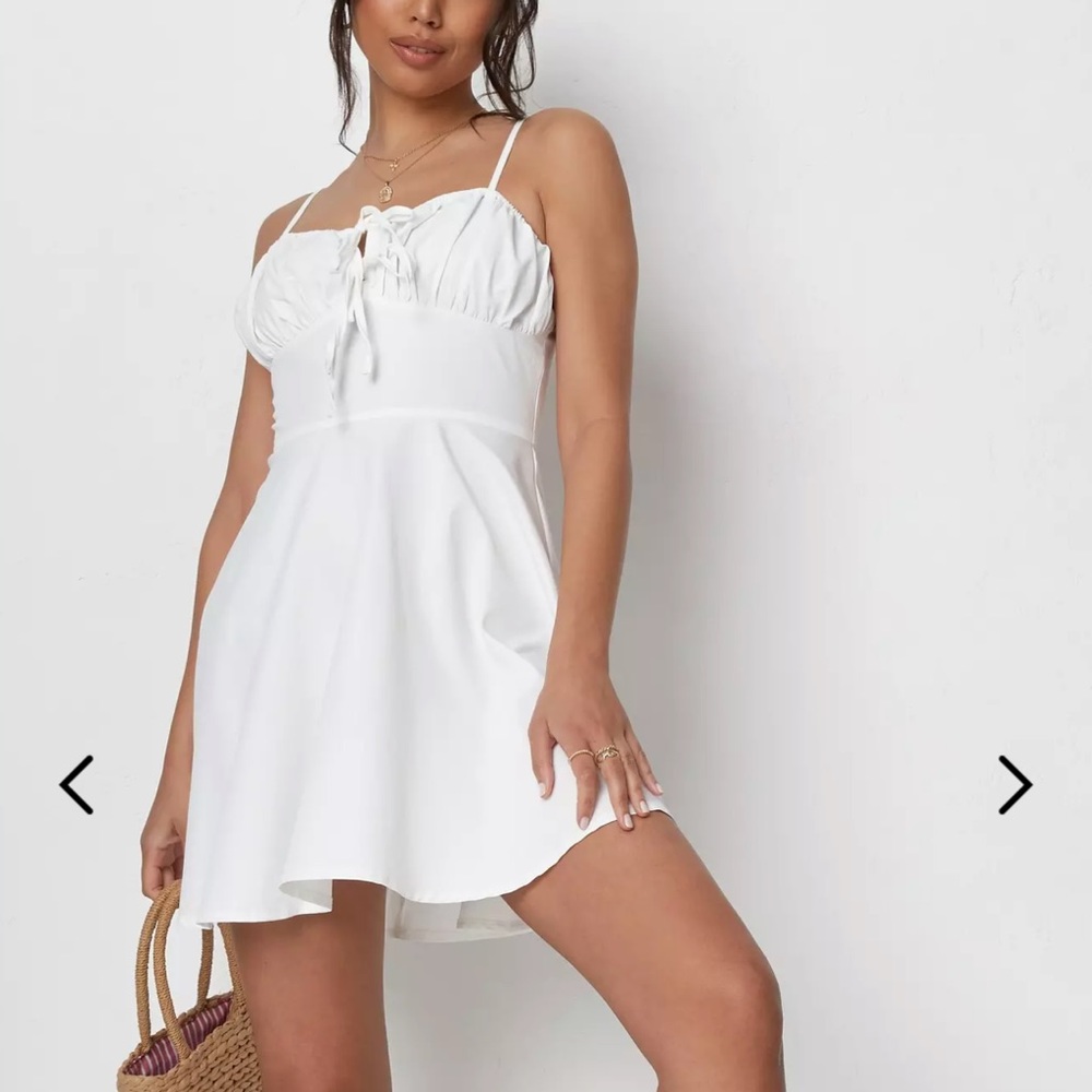 Missguided White Cami Tie Front Skater Dress